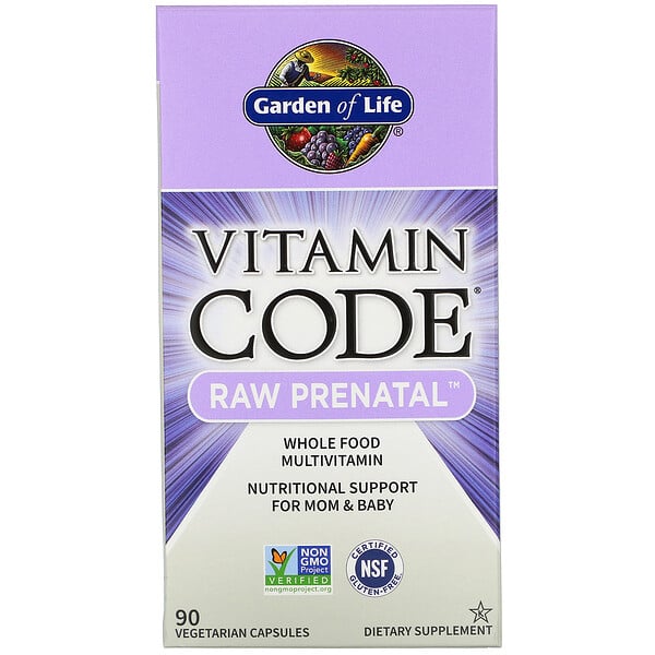 Garden of Life, 비타민코드, RAW Prenatal, 90 식물성 캡슐, 1개월