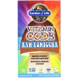Garden of Life, Vitamin Code, необработанный чайный гриб, 60 веганских капсул