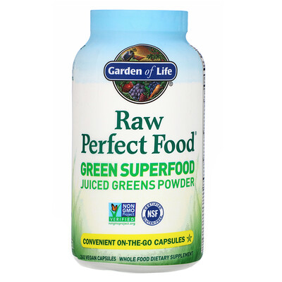 Garden of Life RAW Perfect Food, Green Superfood, Juiced Greens Powder, 240 Vegan Capsules