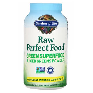 Garden of Life, Raw Perfect Food, Superalimento Verde, Sucos Verdes em Pó, 240 Cápsulas Veganas