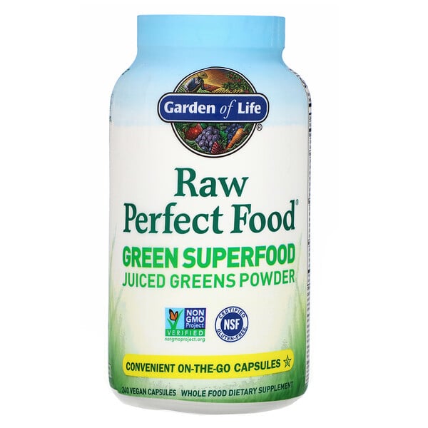 RAW Perfect Food, Green Superfood, Juiced Greens Powder, 240 Vegan Capsules