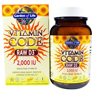 Garden of Life, Витаминный код, сырой D3, 2 000 МЕ, 60 вегетарианских капсул