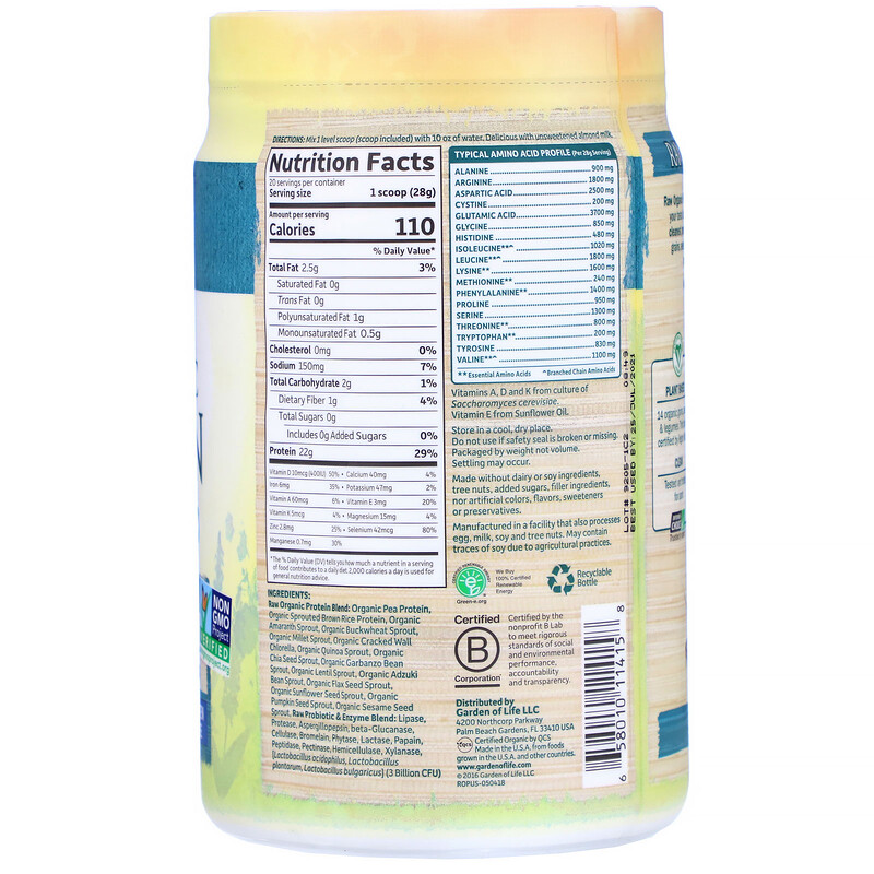 Garden of Life, RAW Organic Protein, Organic Plant Formula, Unflavored