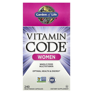 Garden of Life, Vitamin Code®, multivitamin från hela livsmedel, för kvinnor, 240 vegetariska kapslar