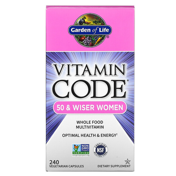 Garden of Life‏, Vitamin Code, מולטי-ויטמין ממזון מלא עבור נשים בנות 50 ומעלה, 240 כמוסות צמחוניות