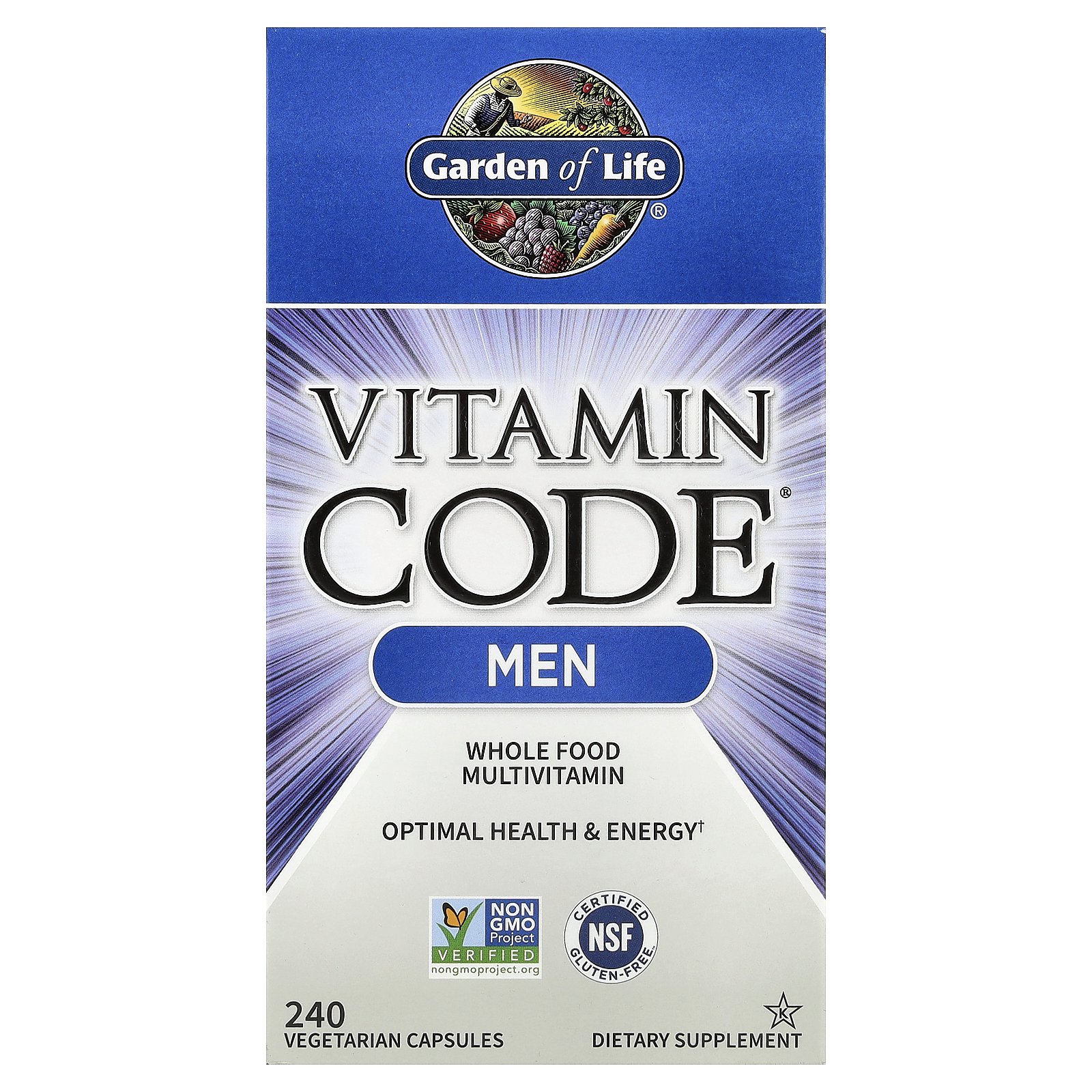 Garden of Life (가든오브라이프), Vitamin Code, 남성용 천연 식품 종합비타민, 베지 캡슐 240정
