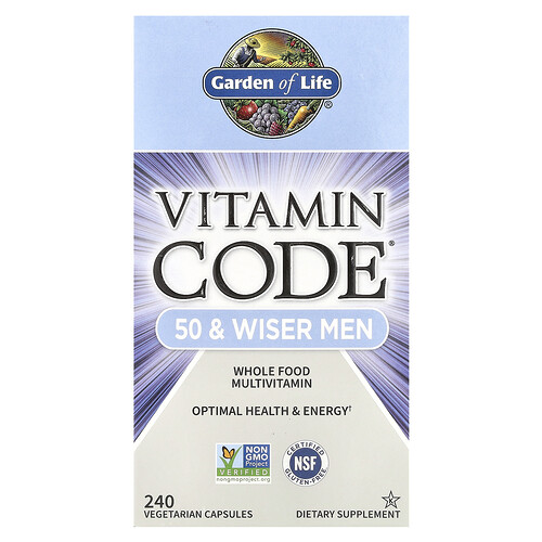 Garden of Life, Vitamin Code, Para hombres de 50 años y más sabios, Suplemento multivitamínico a base de alimentos integrales, 240 cápsulas vegetales