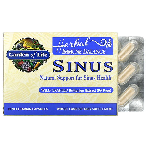 Garden of Life, Herbal Immune Balance, Sinus, 30 вегетарианских капсул