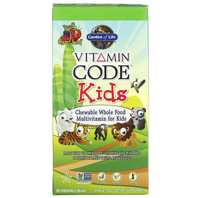 Garden of Life Vitamin Code, для детей, жевательные цельнопищевые мультивитамины, вишня, 30 жевательных мишек