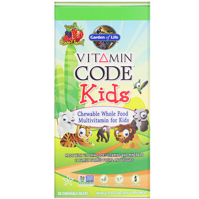 Фото - Vitamin Code, Kids, жевательные цельнопищевые поливитамины для детей, ягоды вишни, 30 жевательных мишек alive женские жевательные витамины 75 жевательных мармеладок