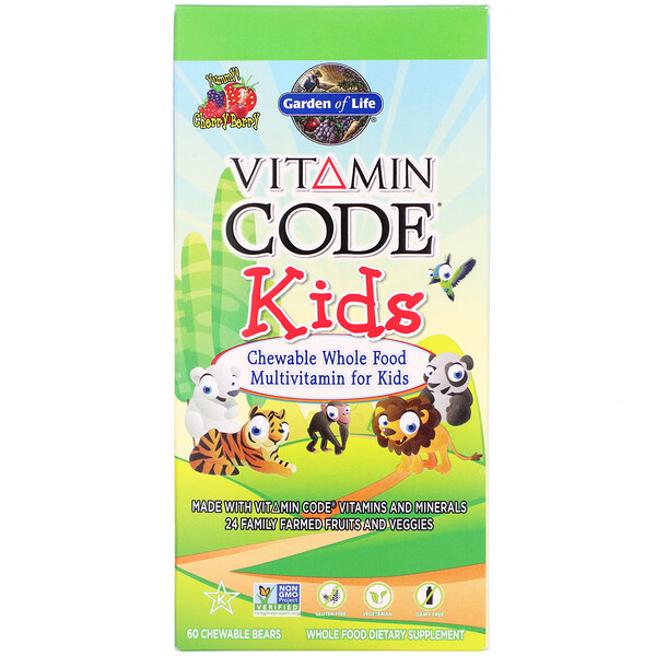 Garden of Life, Vitamin Code, Π΄Π»Ρ Π΄Π΅ΡΠ΅ΠΉ, ΠΆΠ΅Π²Π°ΡΠ΅Π»ΡΠ½ΡΠ΅ ΡΠ΅Π»ΡΠ½ΠΎΠΏΠΈΡΠ΅Π²ΡΠ΅ ΠΌΡΠ»ΡΡΠΈΠ²ΠΈΡΠ°ΠΌΠΈΠ½Ρ Π΄Π»Ρ Π΄Π΅ΡΠ΅ΠΉ, Π²ΠΈΡΠ½Ρ, 60 ΠΆΠ΅Π²Π°ΡΠ΅Π»ΡΠ½ΡΡ
ΠΌΠΈΡΠ΅ΠΊ