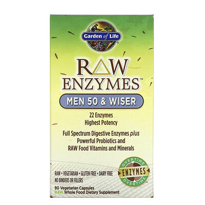 Garden of Life RAW Enzymes, Men 50 & Wiser, 90 Vegetarian Capsules