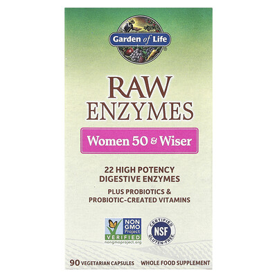 Garden of Life, RAW Enzymes™ para mujeres de 50 años y más sabias, 90 cápsulas vegetales