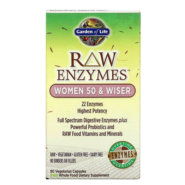 Garden of Life, RAW Enzymes™ para mujeres de 50 años y más sabias, 90 cápsulas vegetales