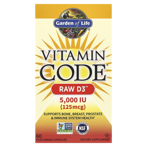 Garden of Life, Vitamin Code, RAW D3, 5.000 IU, 60 vegetarische Kapseln