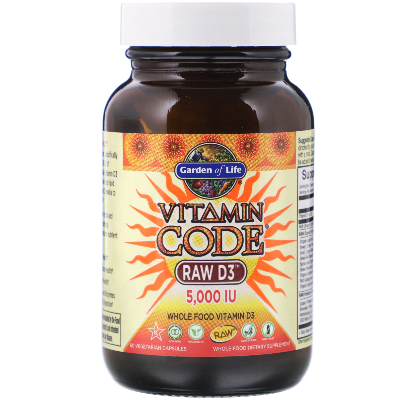 Garden of Life, Vitamin Code（ビタミンコード）、RAW D3（ローD3）、125mcg（5,000 IU）、ベジ
