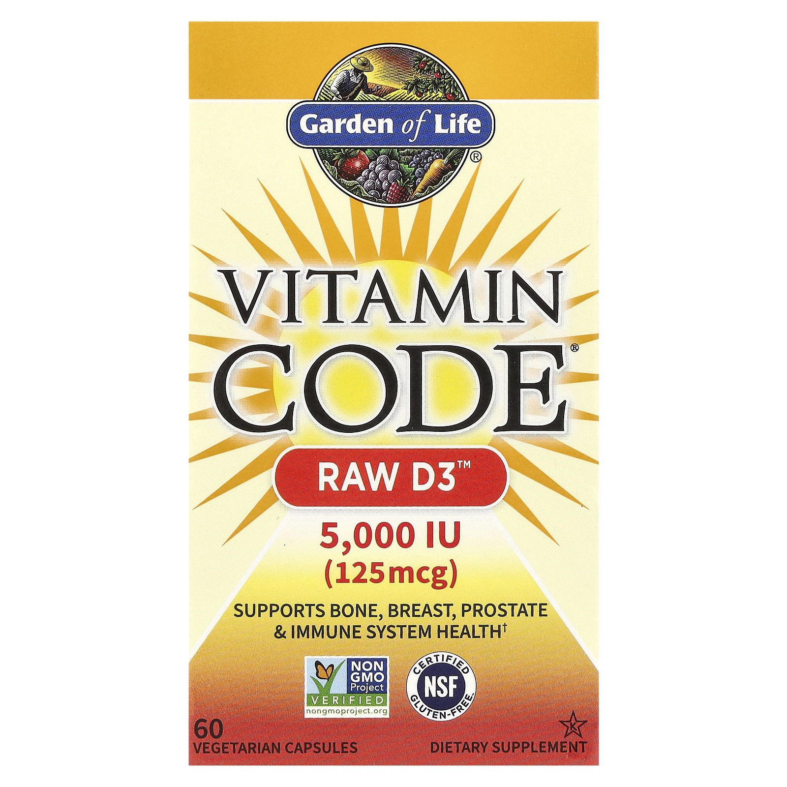 Garden of Life, Vitamin Code®, RAW D3™, 125 mcg (5,000 IU), 60 Vegetarian Capsules