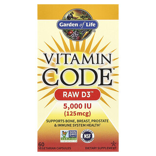 غاردن أوف لايف‏, Vitamin Code، RAW D3، 5000 وحدة دولية، 60 كبسولة نباتية