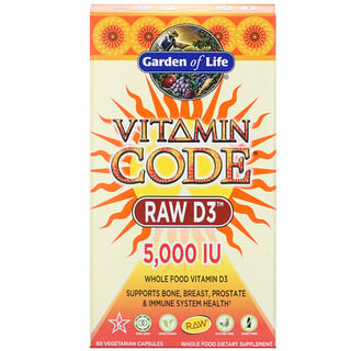 Garden of Life, Vitamin Code（ビタミンコード）、RAW D3（ローD3）、125mcg（5,000 IU）、ベジカプセル60粒