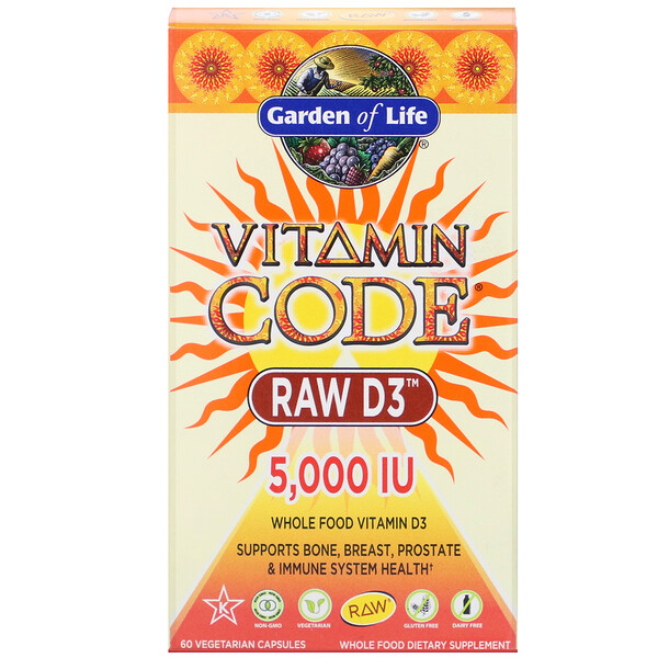 Garden of Life, Vitamin Code, RAW D3, 5.000 IU, 60 vegetarische Kapseln