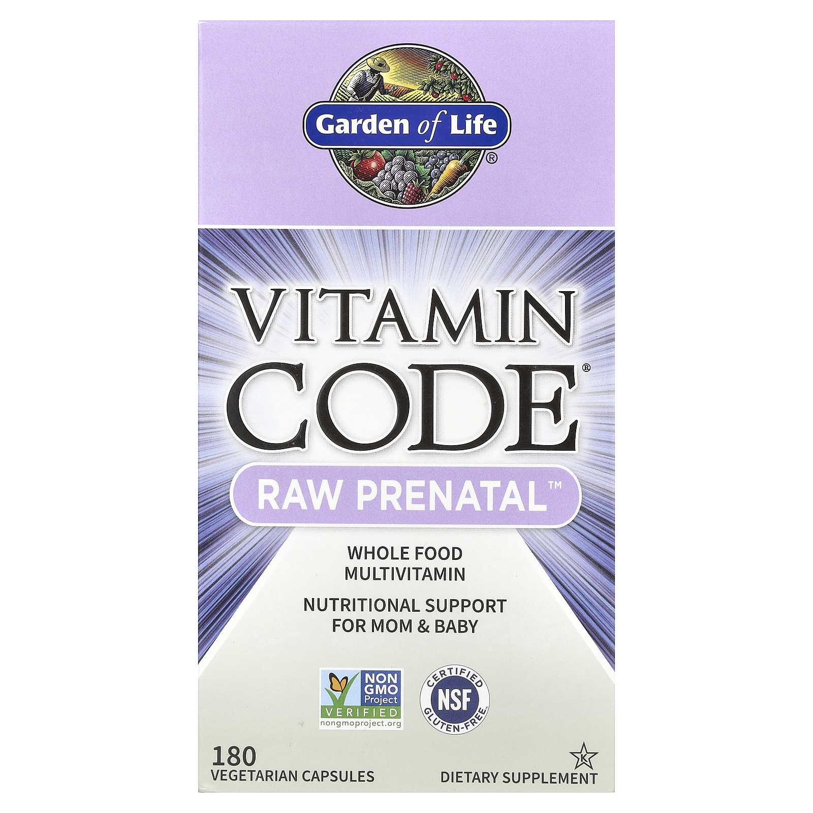 Garden of Life (가든오브라이프), Vitamin Code®, RAW Prenatal™, 베지 캡슐 180정