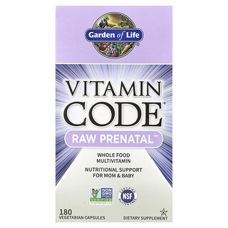 Garden of Life, Vitamin Code®, RAW Prenatal™, Suplemento de refuerzo nutricional para mamás y bebés, 180 cápsulas vegetales