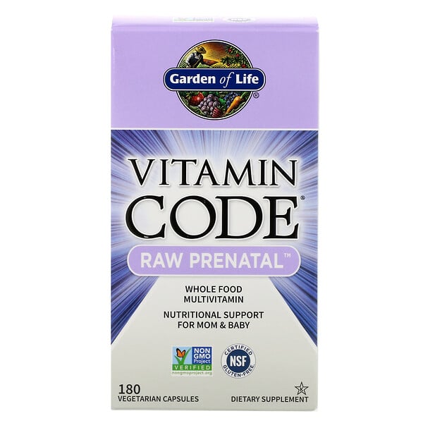 Garden of Life, 비타민코드, RAW Prenatal, 180 식물성 캡슐, 2개월