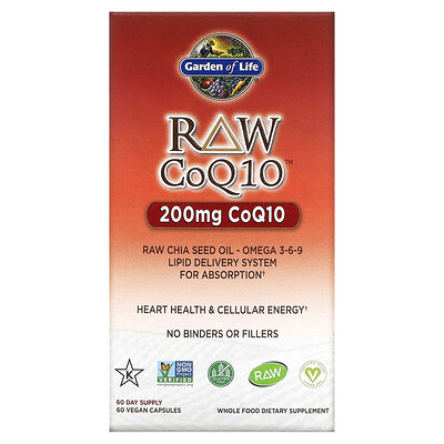 

Garden of Life RAW CoQ10, 200 мг, 60 веганских капсул