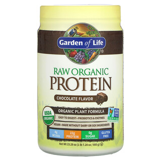 Garden of Life, بروتين عضوي خام، تركيبة نباتية عضوية، شيكولاتة، 23.28 أونصة (660 جم)