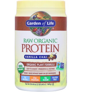 Garden of Life, Proteína orgánica cruda RAW, Fórmula vegetal orgánica, Vainilla y chai, 580 g (20,45 oz)