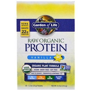 Garden of Life, Необработанный органический белок, с ароматом ванили, 10 пакетиков по 1,1 унции (31 г)