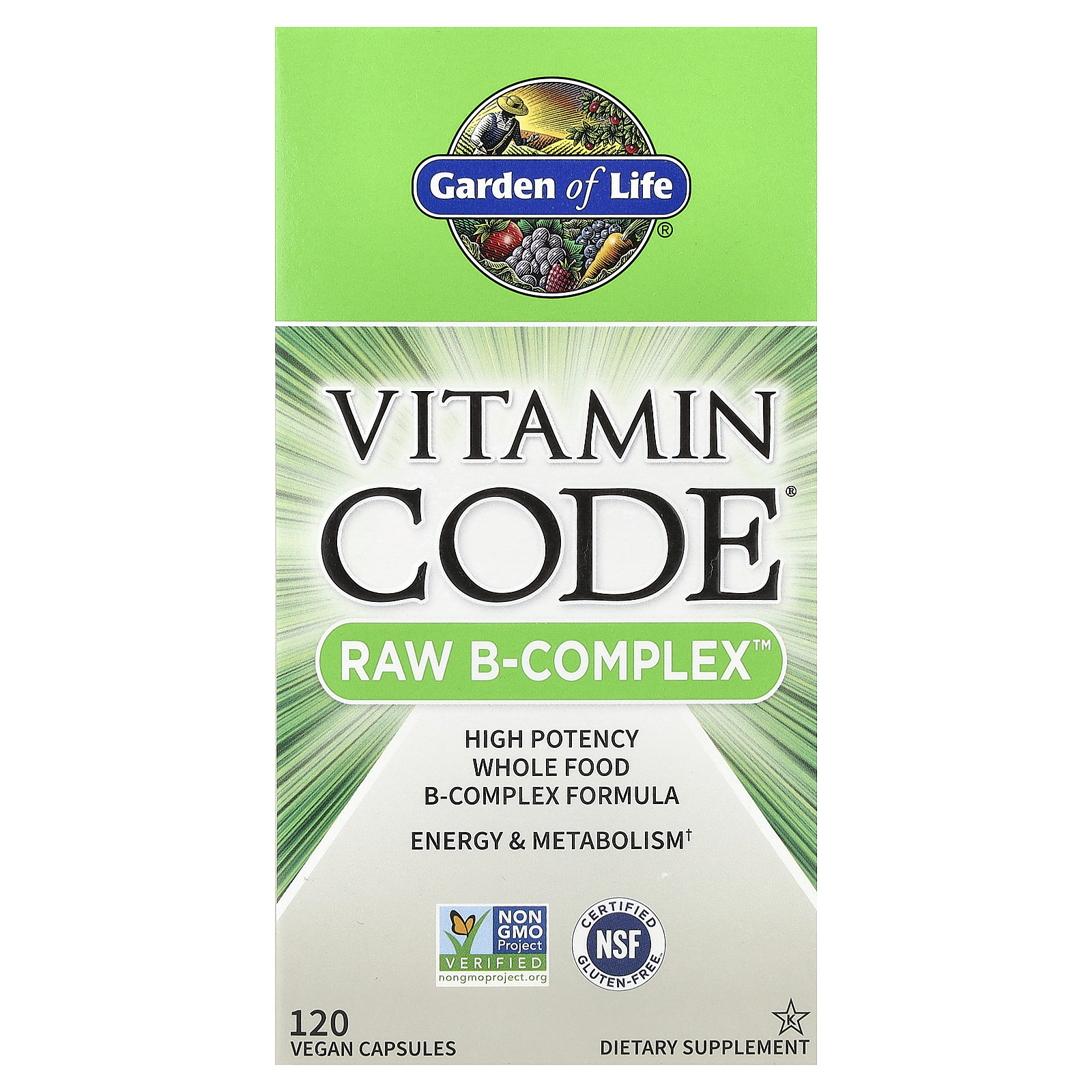 Garden of Life (가든오브라이프), Vitamin Code, Raw B-Complex, 베지 캡슐 120정