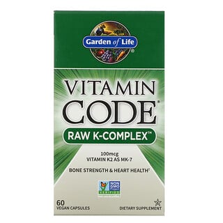 Garden of Life, Vitamin Code（ビタミンコード）、RAW K-Complex（RAW K-コンプレックス）、ヴィーガンカプセル60粒