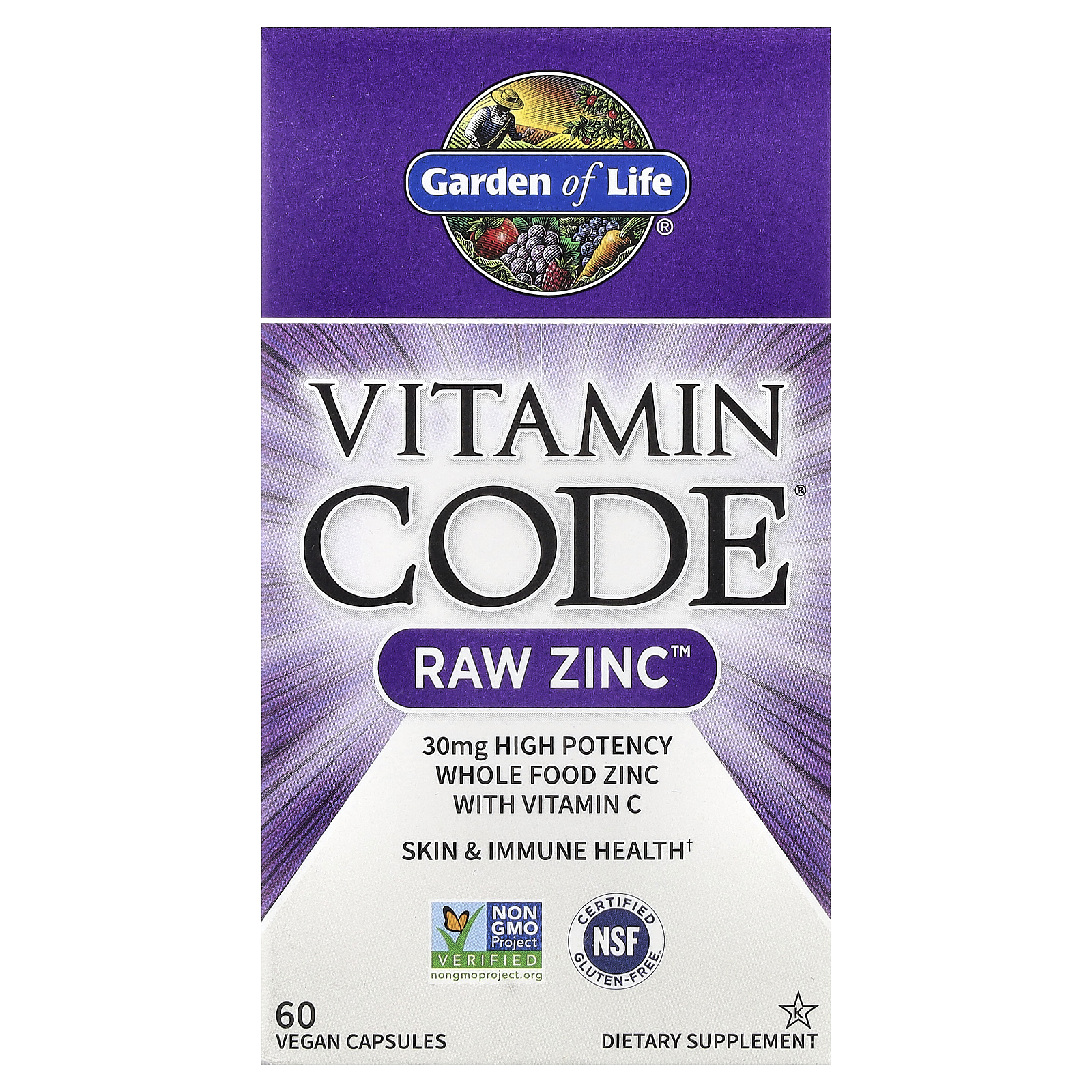 Garden of Life (가든오브라이프), Vitamin Code®, RAW Zinc™, 비타민C 함유, 비건 캡슐 60정