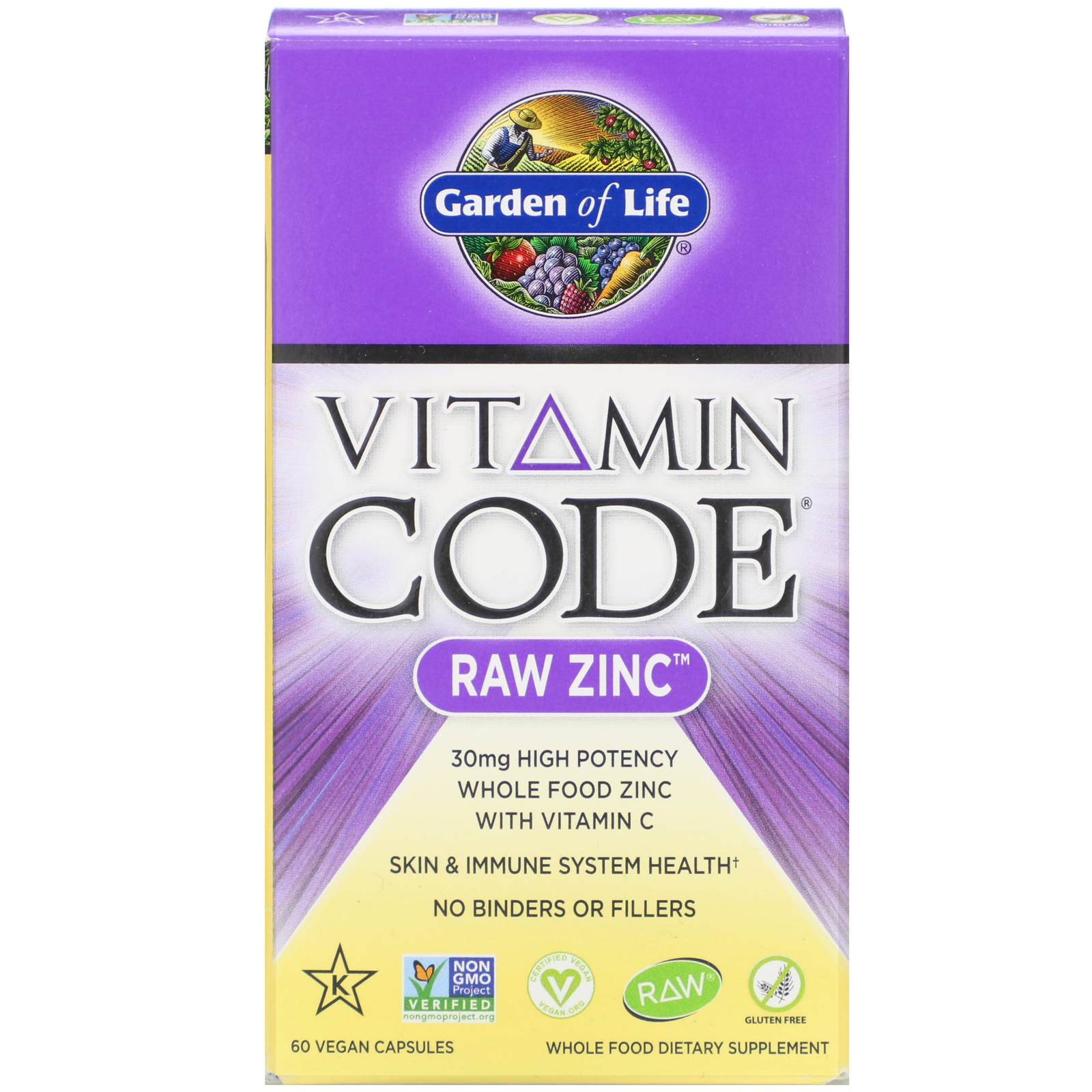 Garden of Life Vitamin Code Raw Zinc 60 Veggie Caps Gluten-Free, Kosher, No 2