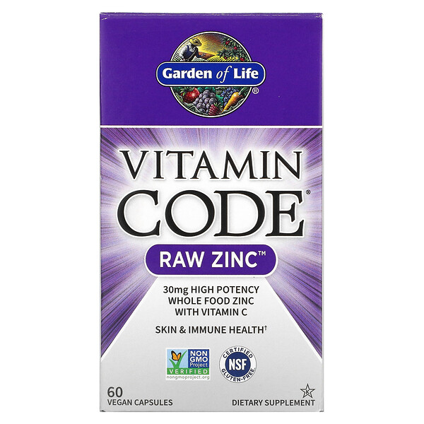 Garden of Life‏, Vitamin Code, Raw Zinc, 60 כמוסות צמחיות