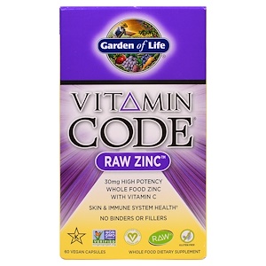 Garden of Life, Витаминный код, необработанный цинк, 60 растительных капсул
