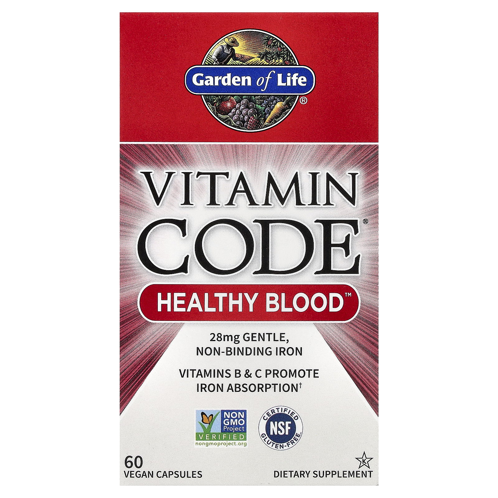 Garden of Life (가든오브라이프), Vitamin Code®, Healthy Blood™, 베지 캡슐 60정