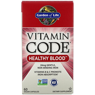 Garden of Life, مكمل لصحة الدم، Vitamin Code، Healthy Blood، عدد 60 كبسولة نباتية