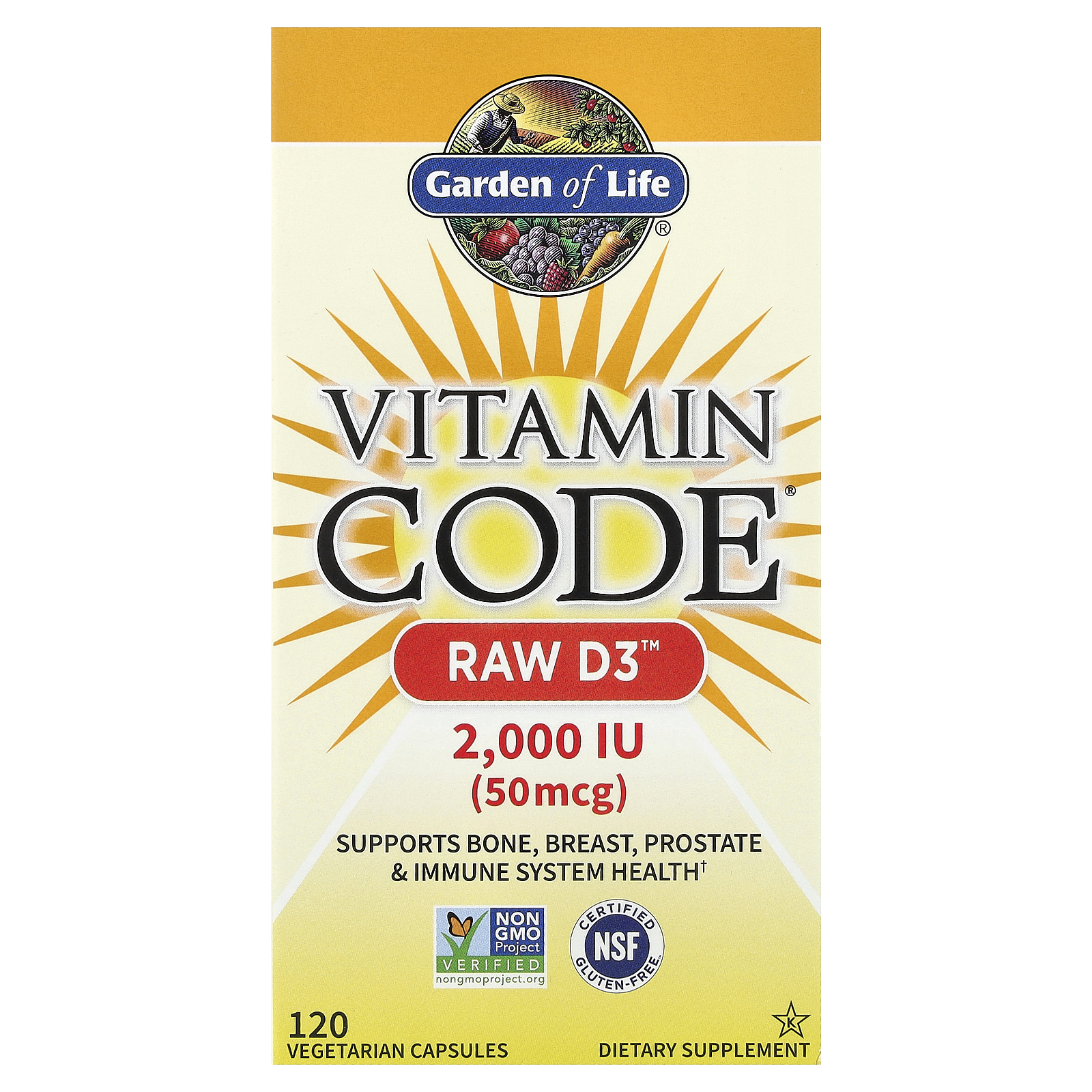 Garden of Life (가든오브라이프), Vitamin Code®, RAW D3™, 베지 캡슐 120정