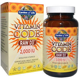 Garden of Life, Vitamin Code, необработанный витамин D3, 2,000 МЕ, 120 капсул UltraZorbe