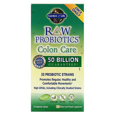 Garden of Life Raw Probiotics, Colon Care, 30 вегетарианских капсул