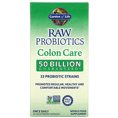 

Garden of Life RAW Probiotics, Colon Care, необработанные пробиотики для поддержки здоровья кишечника, 30 вегетарианских капсул