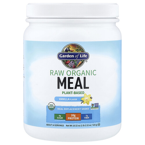 가든 오브 라이프 Garden of Life, 무가공 유기농 식사 대용 셰이크, 바닐라, 525g(18.52oz)