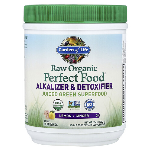 Garden Of Life Raw Organic Perfect Food®, Alkalizer & Detoxifier, Lemon-Ginger, 9.94 oz (282 g)