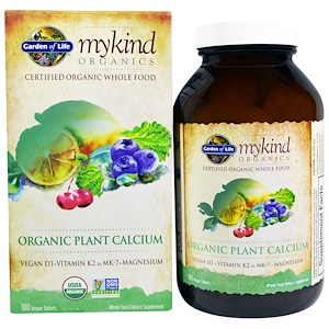 Garden of Life, KIND Organics, органический растительный кальций, 180 веганских таблеток