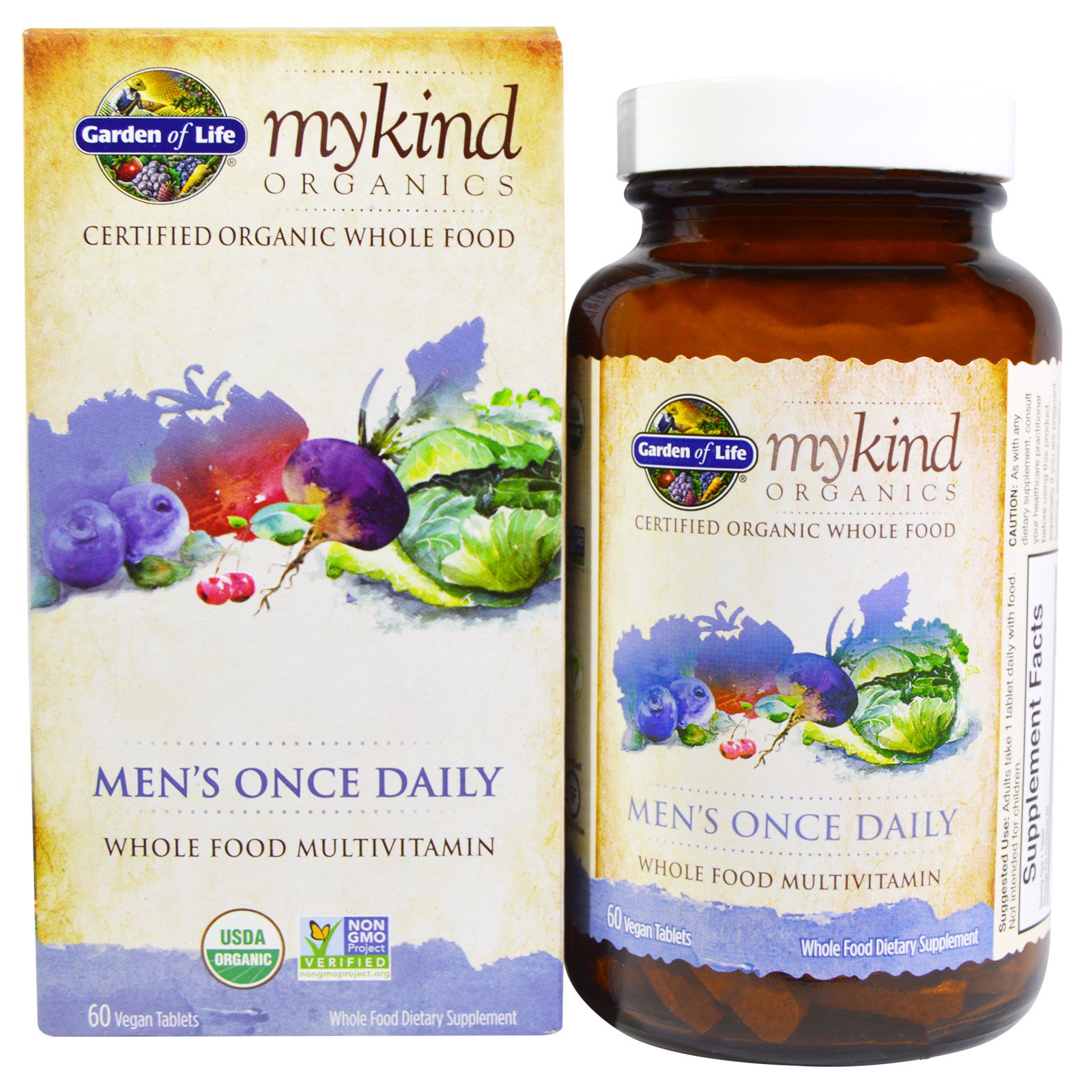 Garden of Life, MyKind Organics, для мужчин, раз в день, цельнопищевой мультивитамин, 60 веганских таблеток