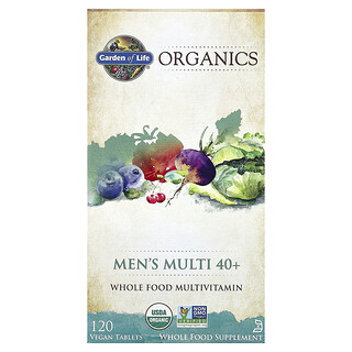 Garden of Life, Producto orgánico, Suplemento multivitamínico para hombres mayores de 40 años, 120 comprimidos veganos