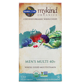 Garden of Life, MyKind Organics, Suplemento multivitamínico para hombres de 40 años en adelante, A base de alimentos integrales, 120 comprimidos veganos