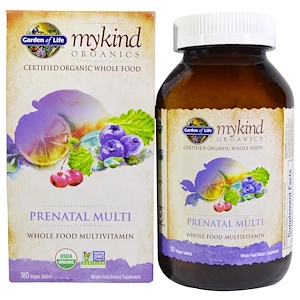 Garden of Life, MyKind Organics, пренатальный муьтивитамин, цельнопищевой мультивитамин, 180 веганских таблеток